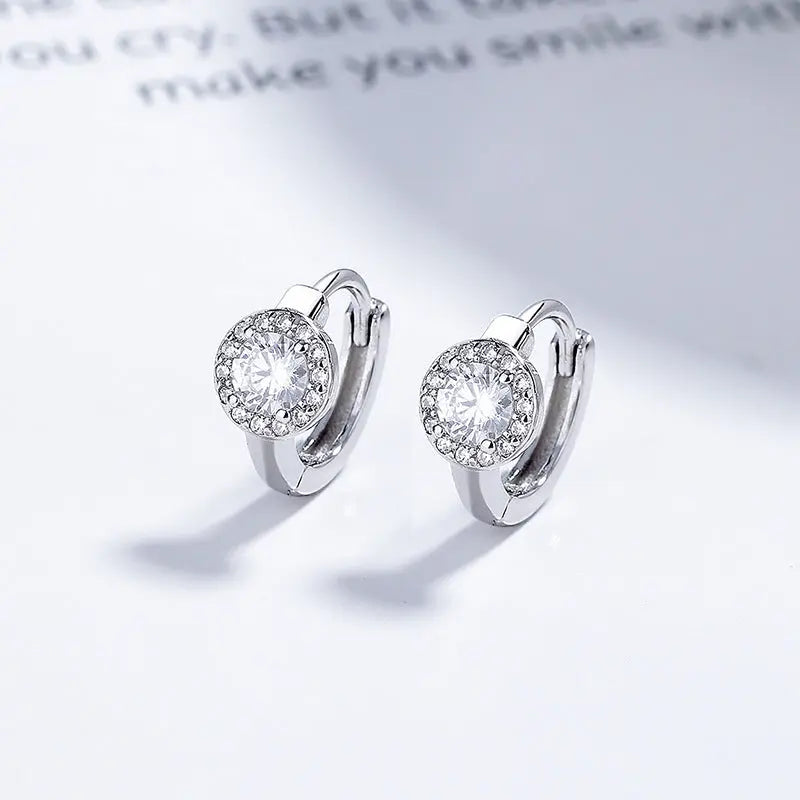 925 Sterling Silver Square Round Full Diamond Earrings Women - Vymla
