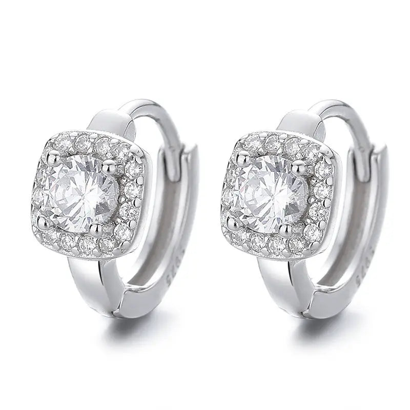 925 Sterling Silver Square Round Full Diamond Earrings Women - Vymla