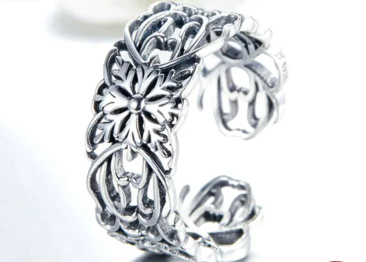 Vintage Flower Ring Silver 925 Sterling Silver Ring - Vymla