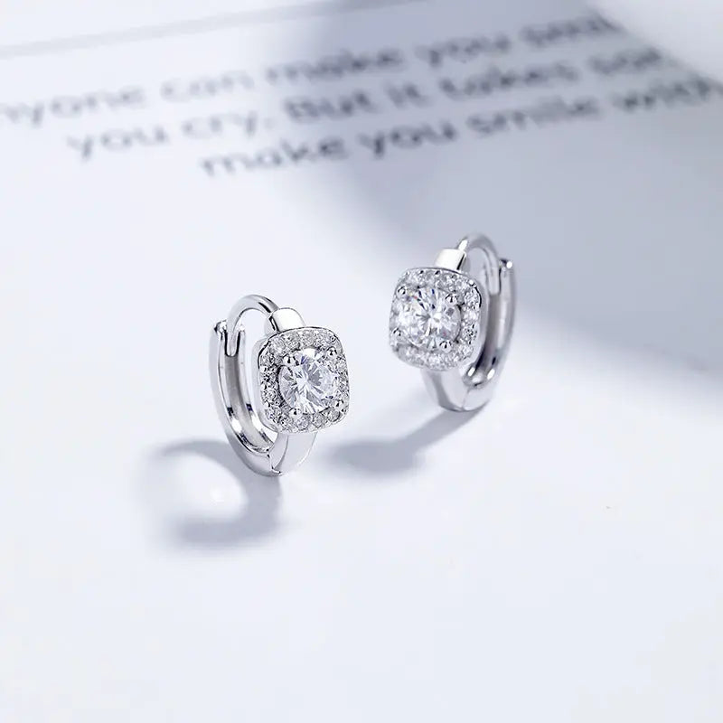 925 Sterling Silver Square Round Full Diamond Earrings Women - Vymla