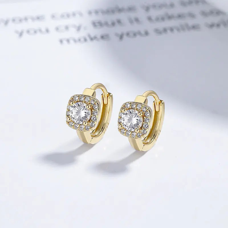 925 Sterling Silver Square Round Full Diamond Earrings Women - Vymla