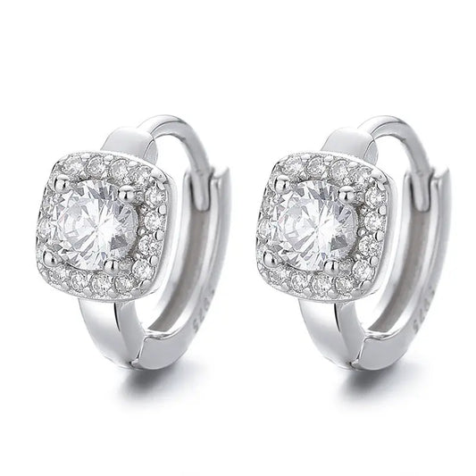 925 Sterling Silver Square Round Full Diamond Earrings Women - Vymla