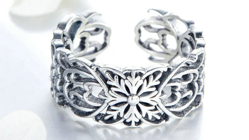 Vintage Flower Ring Silver 925 Sterling Silver Ring - Vymla
