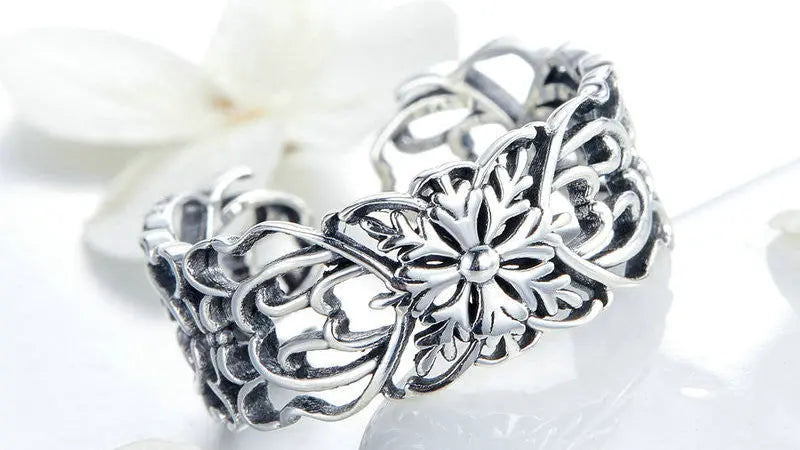 Vintage Flower Ring Silver 925 Sterling Silver Ring - Vymla